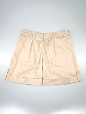 J.Jill High Rise Belted Cotton Twill Chino Shorts Pleated Cuffed Khaki Size 12
